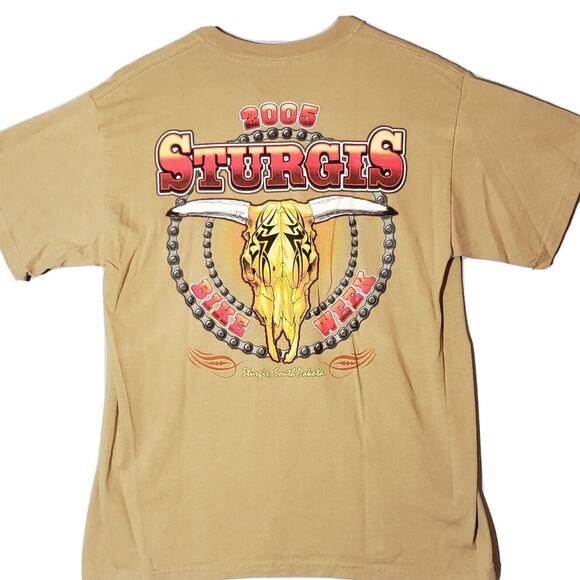 VTG STURGIS MENS TEE T-SHIRT LG COW SKULL BIKER WESTERN COWBOY TRIBAL HARLEY - Picture 2 of 10